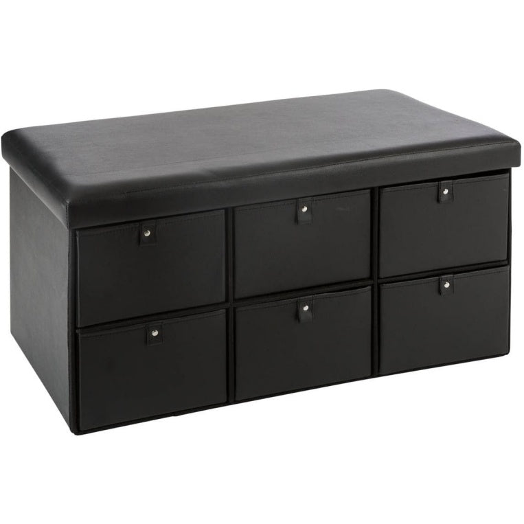 Pouf Contenitore Doppio con 6 Cassetti Nero
