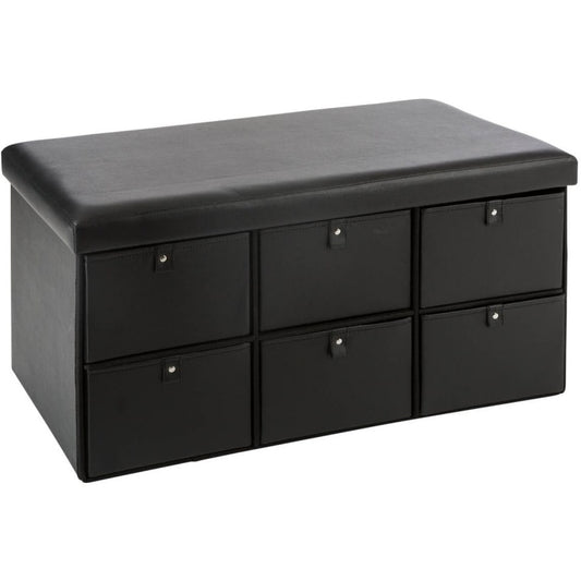 Pouf Contenitore Doppio con 6 Cassetti Nero