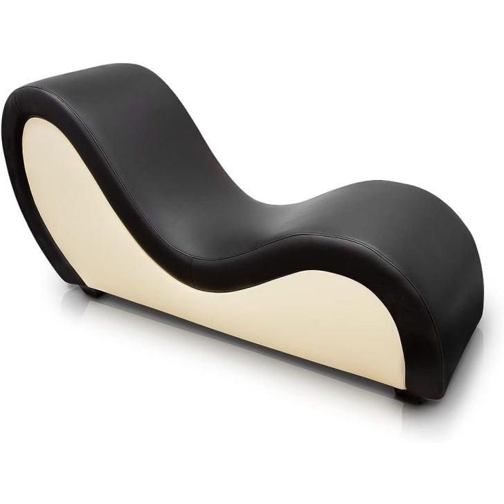 Divano Tantra Ergonomico in Similpelle per Relax di Coppia Design Moderno Nero e Beige 162 ¡Á 48 ¡Á 48¨C80 cm