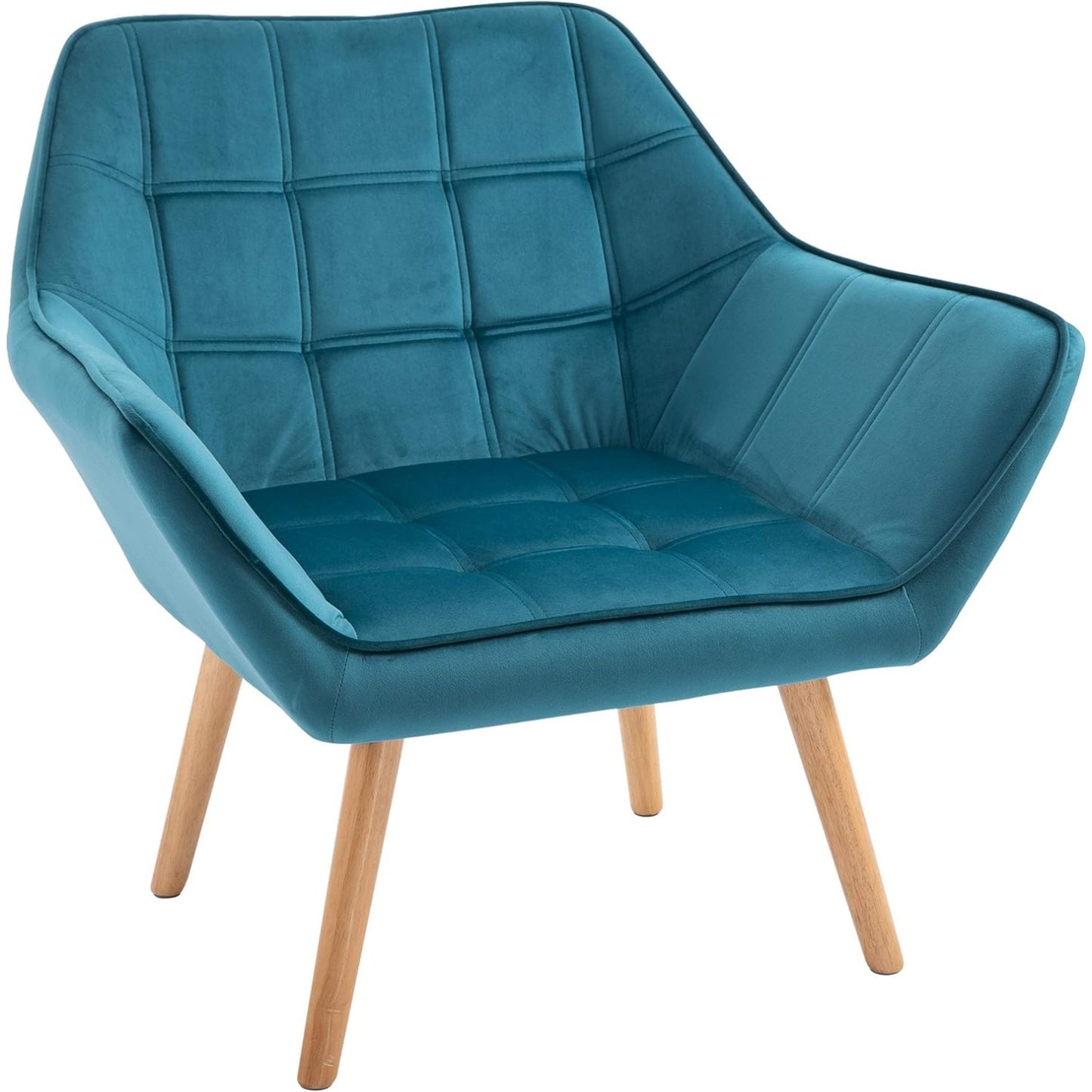 Poltrona in Velluto con Gambe in Legno Stile Scandinavo Color Petrolio